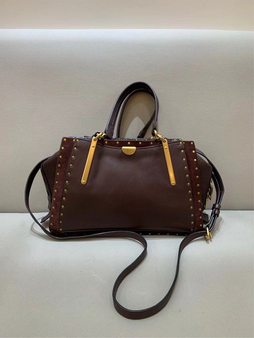 Coach 35617 Border Rivets Mixed Leather Dreamer Satchel Oxblood