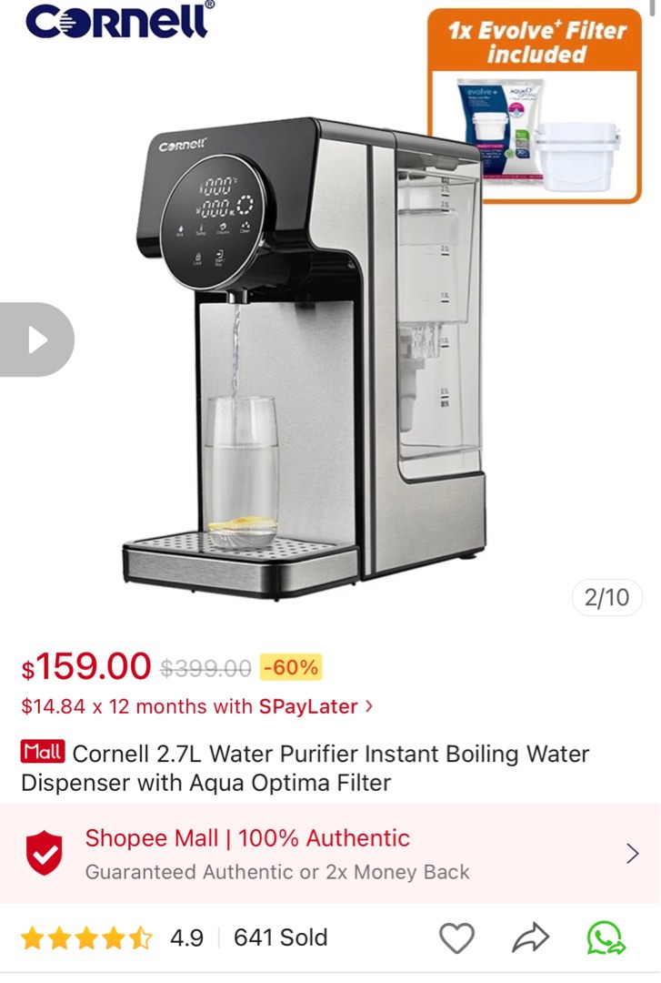 Cornell 2.7L Water Purifier Instant Boiling Water Dispenser with 2x NEW