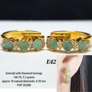 E42• Emerald with Diamond Earrings