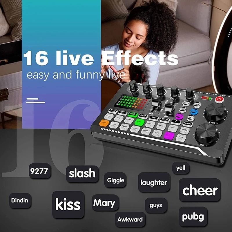 F998 Live Sound Card and Audio Interface with DJ Mixer Effects and Voice Changer,Bluetooth Stereo Audio Mixer,for Youtube Streaming62863062272131114