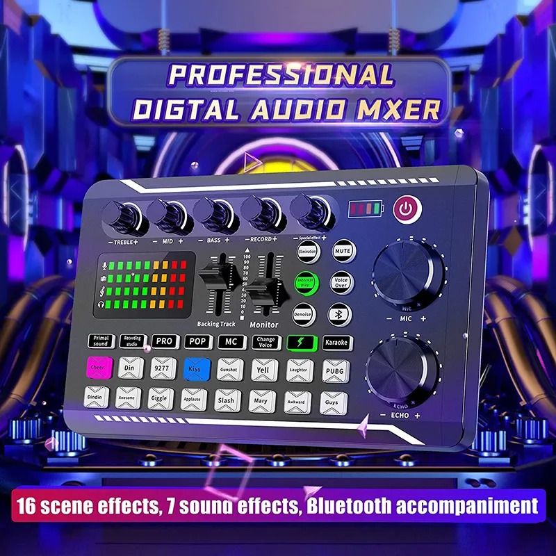 F998 Live Sound Card and Audio Interface with DJ Mixer Effects and Voice Changer,Bluetooth Stereo Audio Mixer,for Youtube Streaming62863062272131110