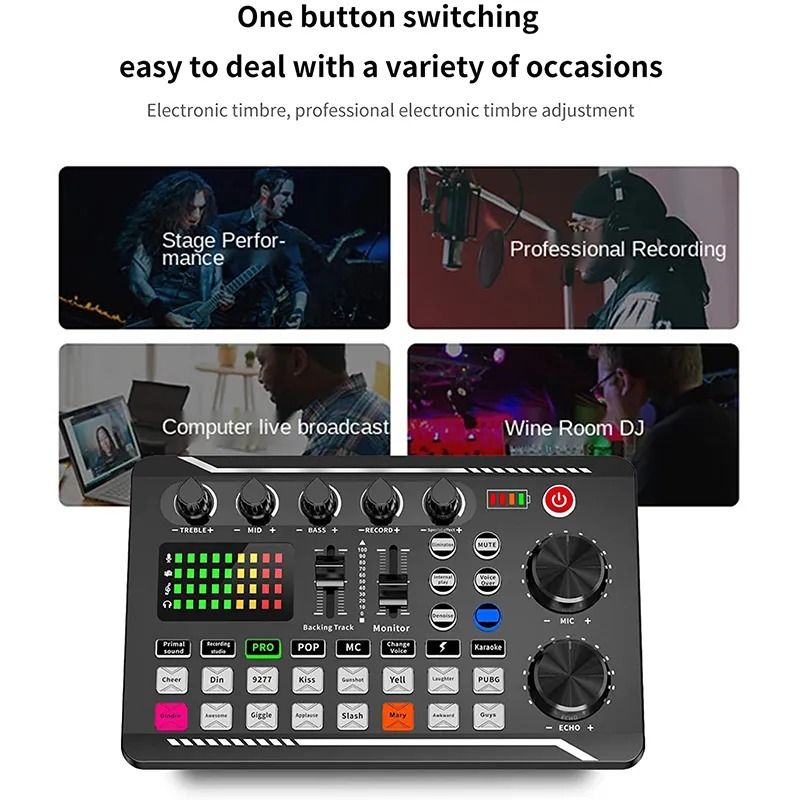F998 Live Sound Card and Audio Interface with DJ Mixer Effects and Voice Changer,Bluetooth Stereo Audio Mixer,for Youtube Streaming62863062272131113