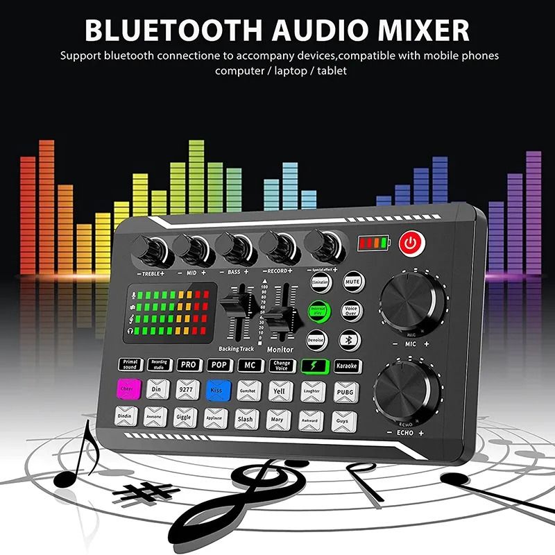 F998 Live Sound Card and Audio Interface with DJ Mixer Effects and Voice Changer,Bluetooth Stereo Audio Mixer,for Youtube Streaming62863062272131111