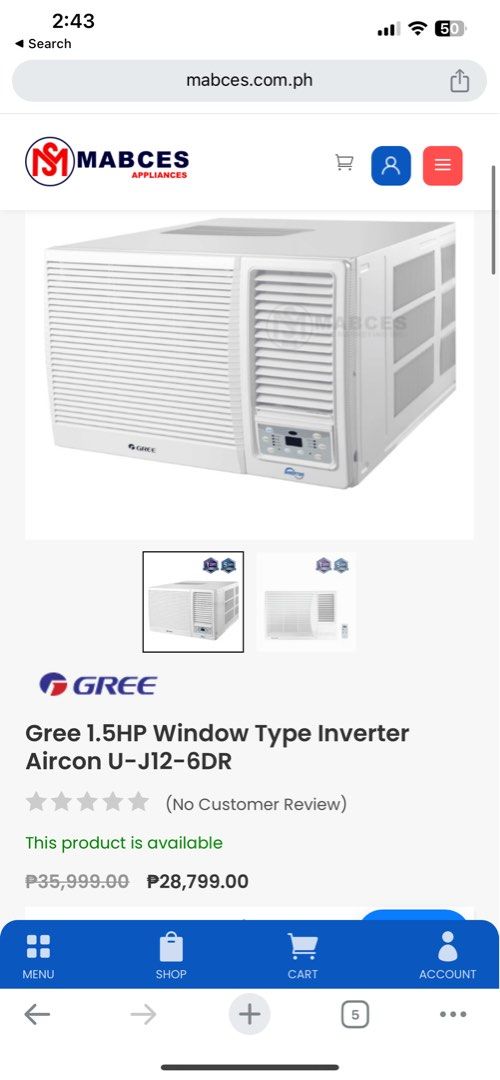 Gree 1.5HP inverter window type aircon with remote (Category: Air Conditioning and Heating) located in Pasig City. Submitted by ecrz19 (Listing ID 1275279073, Image 3). Description: Gree 1.5HP inverter window type air conditioner Purchased last 2021 but used for less than a year in total, most of the time it is being unused as there is no one in the condo. Dimensions: 65.5cm W x 43cm H Reason for selling: disposing at is is not being utilized. Yo
