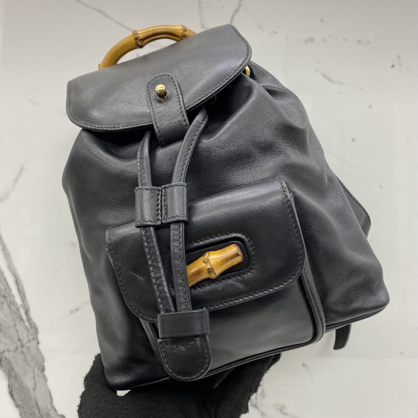 GUCCI 003.3444.0030 BAMBOO BLACK MINI BACKPACK 237044546