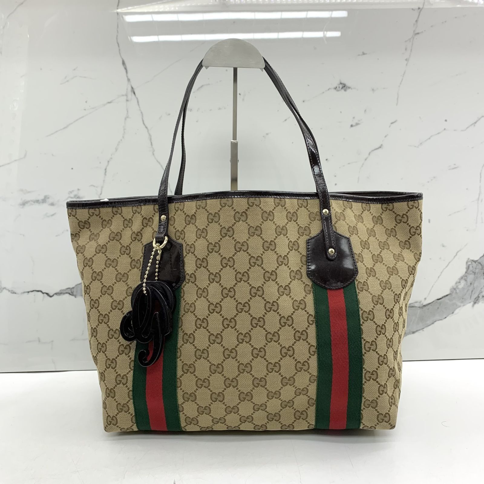 GUCCI 211970 GG BROWN CANVAS WITH CHARM TOTE BAG 237044208