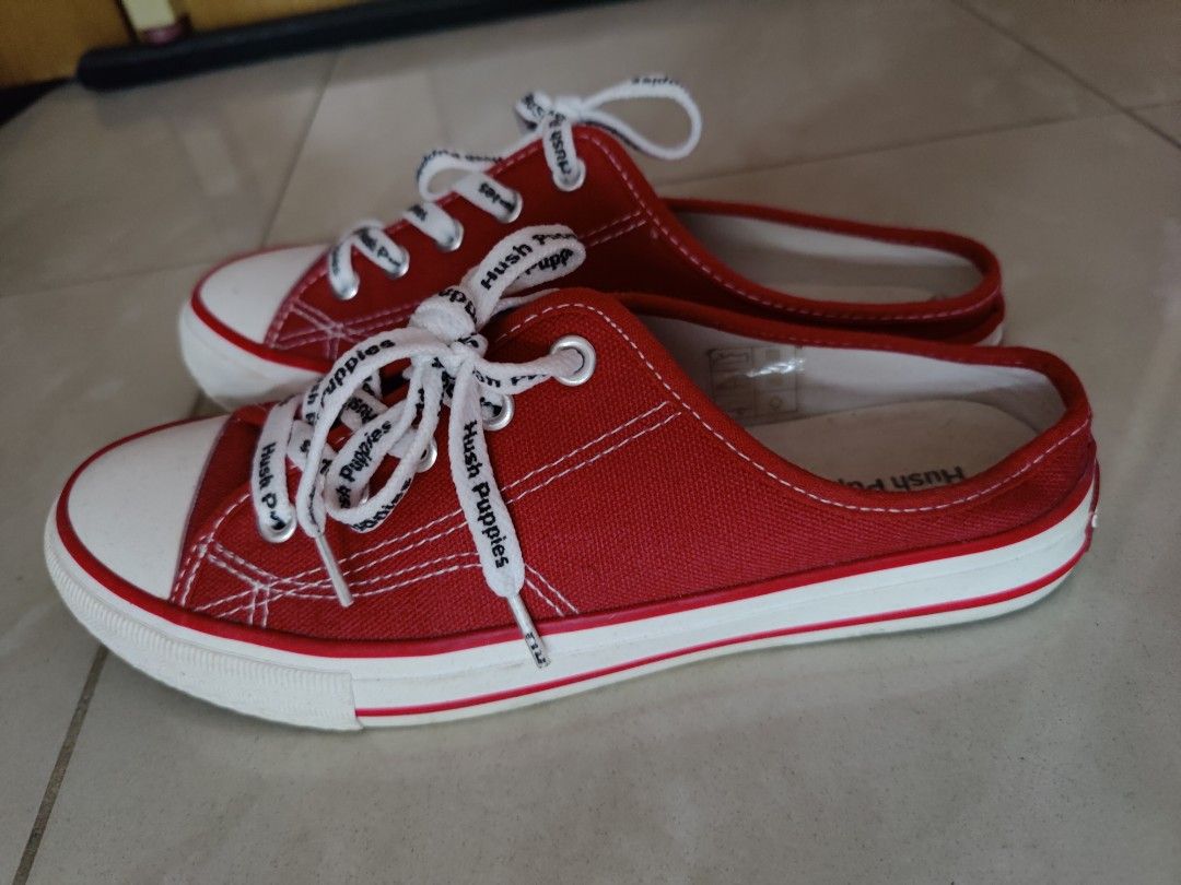 Red hush puppy top shoes