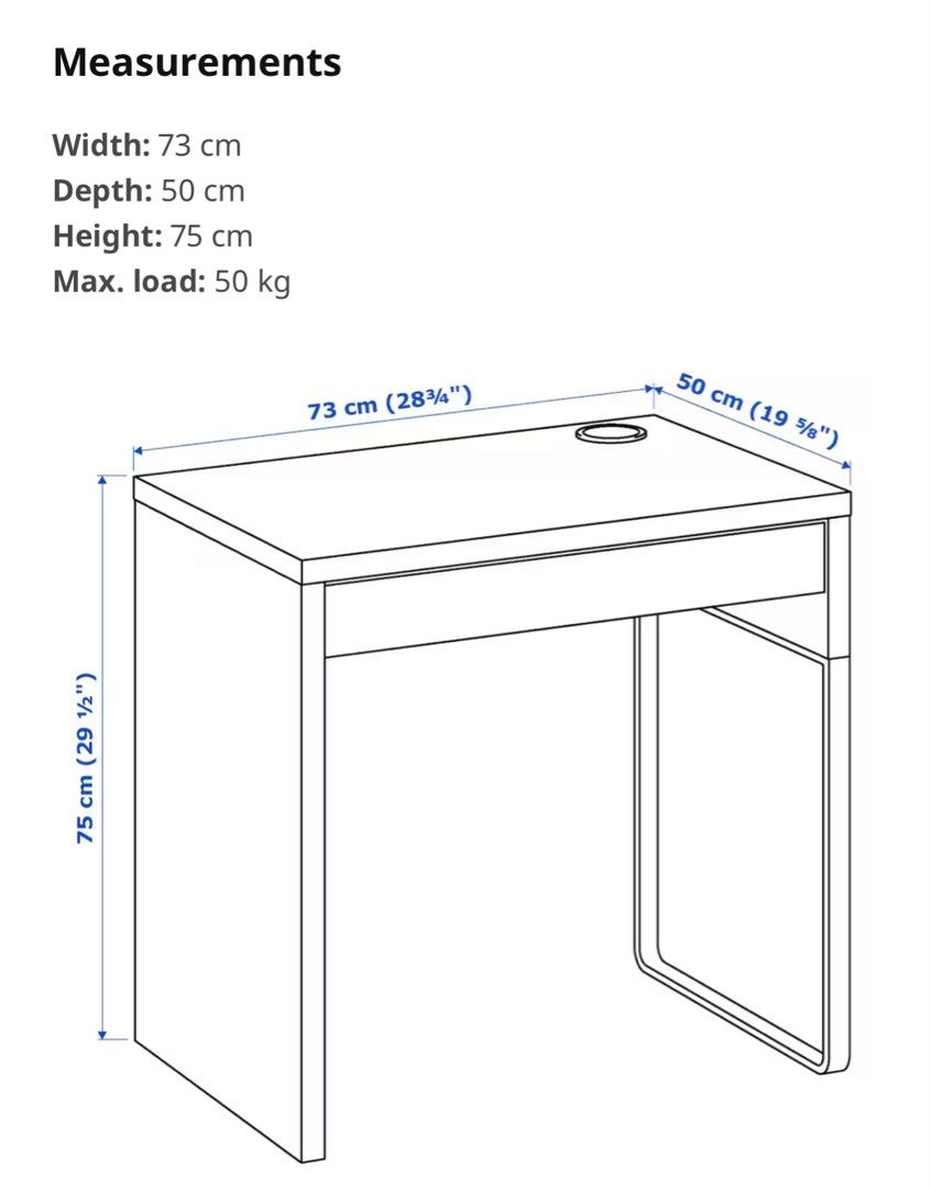 IKEA MICKE Desk, white, 73x50 cm (with customised tempered glass top