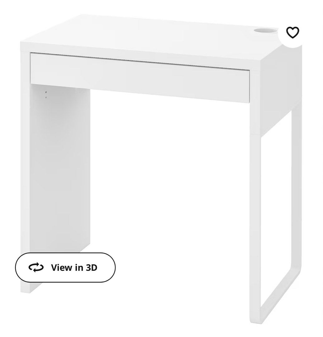 IKEA MICKE Desk, white, 73x50 cm (with customised tempered glass top
