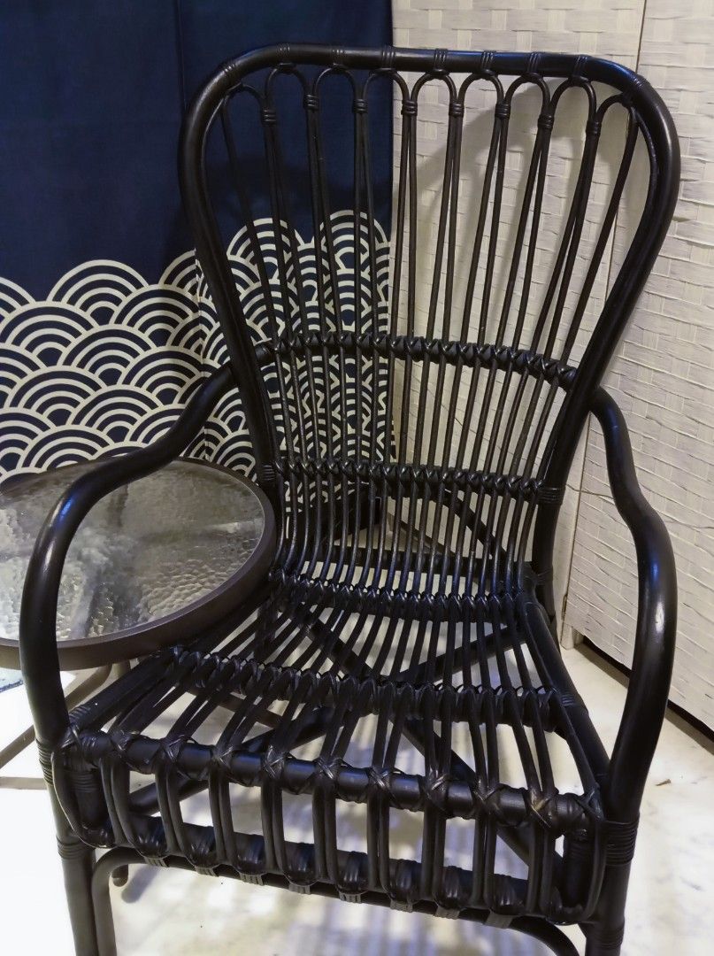 IKEA Storsele Highback Arm Chair in Black Rattan, Furniture & Home