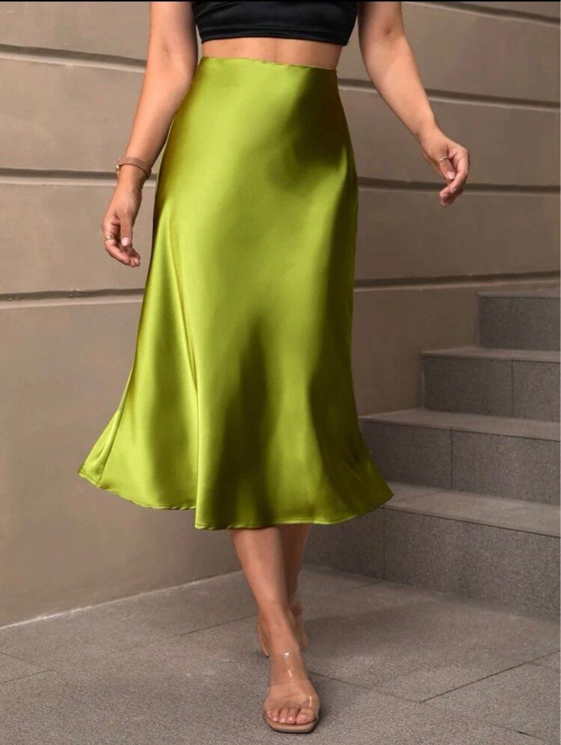 Lime green satin skirt, Women's Fashion, Bottoms, Skirts on Carousell