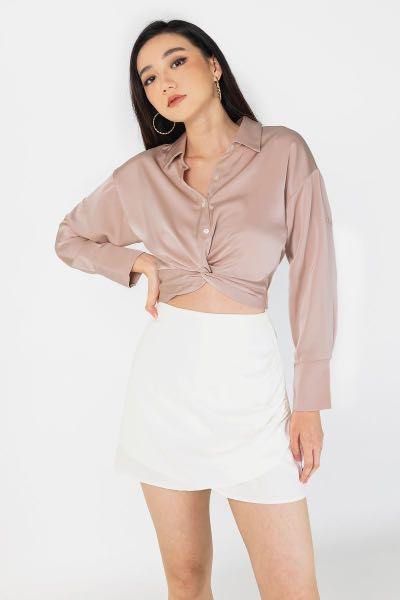 Lovet Cheryl Ruched Wrap Skirt White L Women s Fashion Bottoms Skirts on Carousell