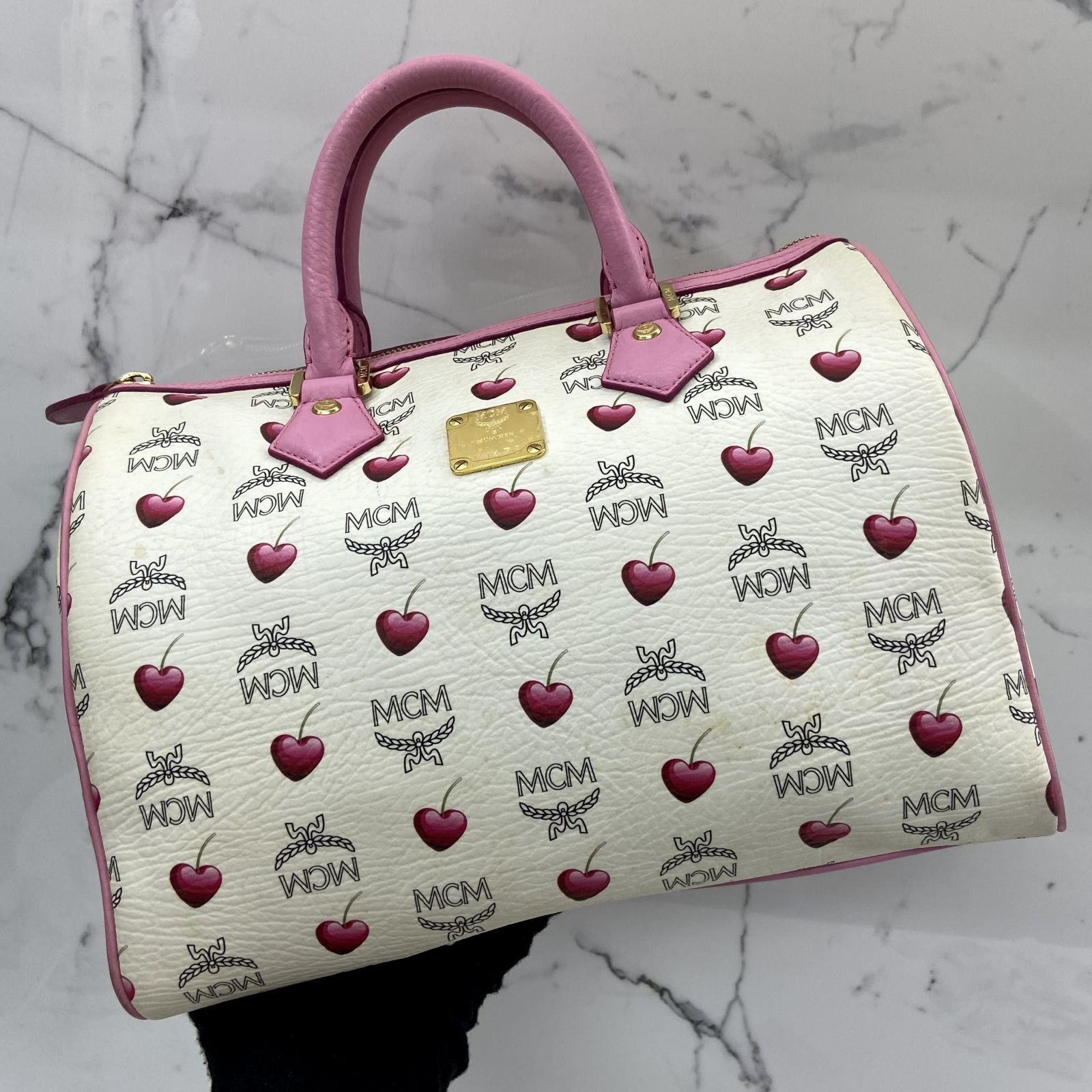 MCM PINK WHITE BOSTON CHERRY HANDBAG 237044487 Luxury Bags