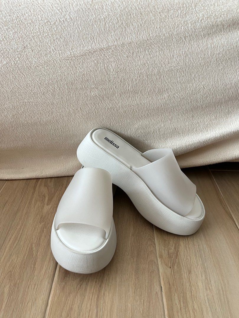White platform sales slide sandals