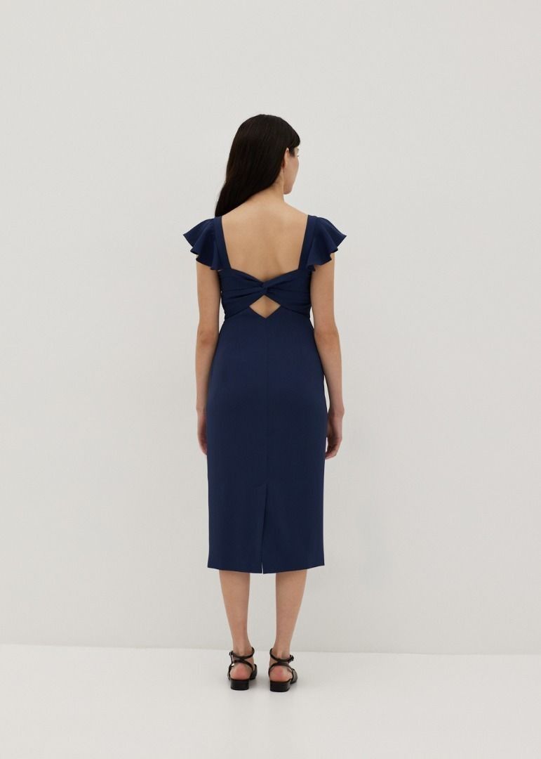 love bonito navy blue dress Brocade Straight Neck Shift Mini Dress