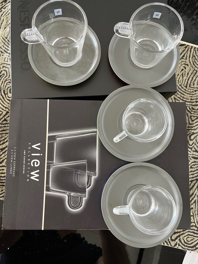 Nespresso Set Glass Collection Espresso Cups & Saucers,A & P Cahen Design,New