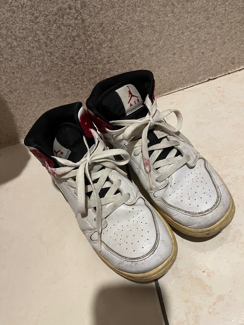 Nike Air Jordan 1 mid retro white black gym red sneakers SIZE 7Y