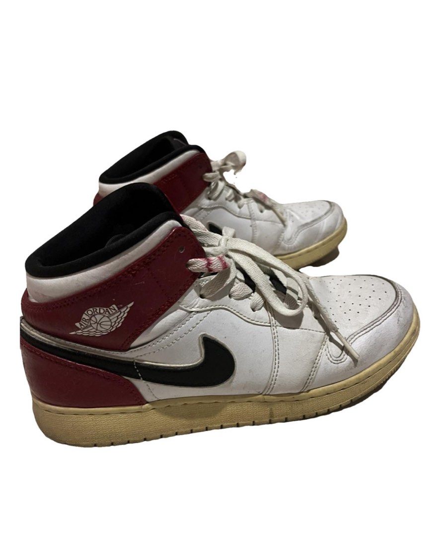 Nike Air Jordan 1 mid retro white black gym red sneakers SIZE 7Y
