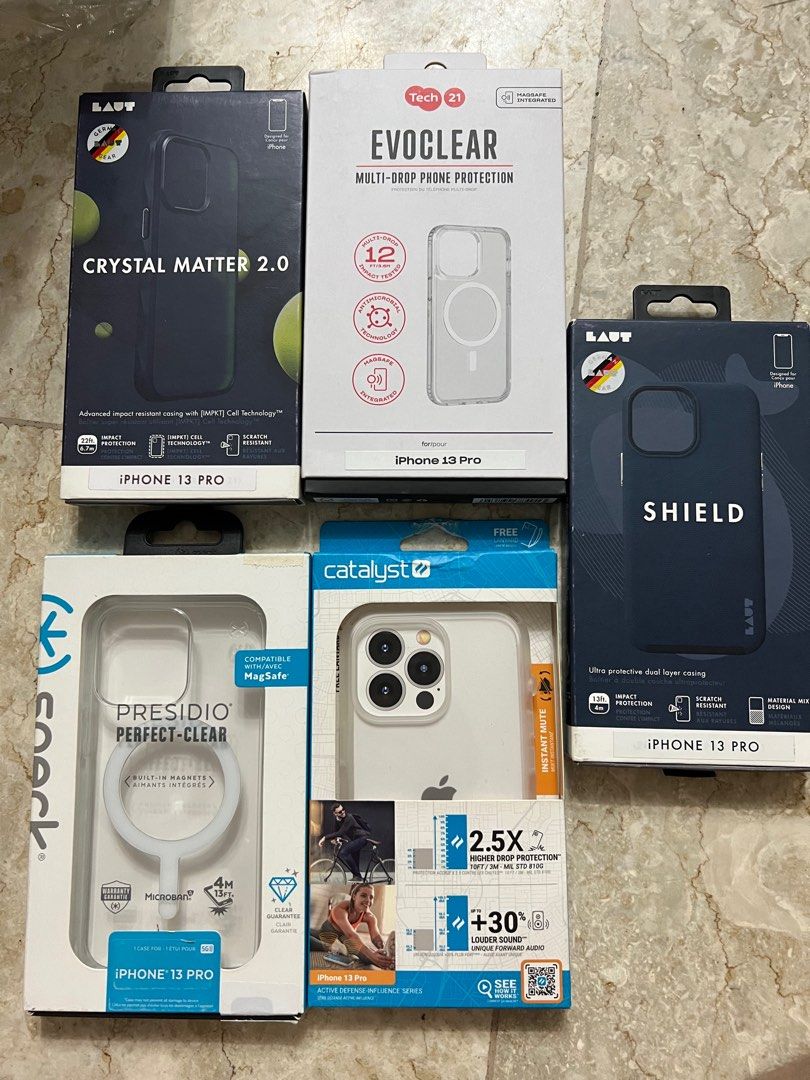 Original Cases for iPhone 13 Pro [Tech21, Laut, Speck, Catalyst] (Category: Cases & Sleeves) located in Manila. Submitted by razelysonn (Listing ID 1275209764, Image 1). Description: Sale Price List LAUT - 600 each Speck Magsafe - 1,200 each Catalyst - 1,000 each Tech21 Evo Clear Magsafe - 1,200 each.