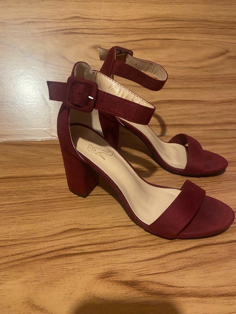 burgundy chunky heels