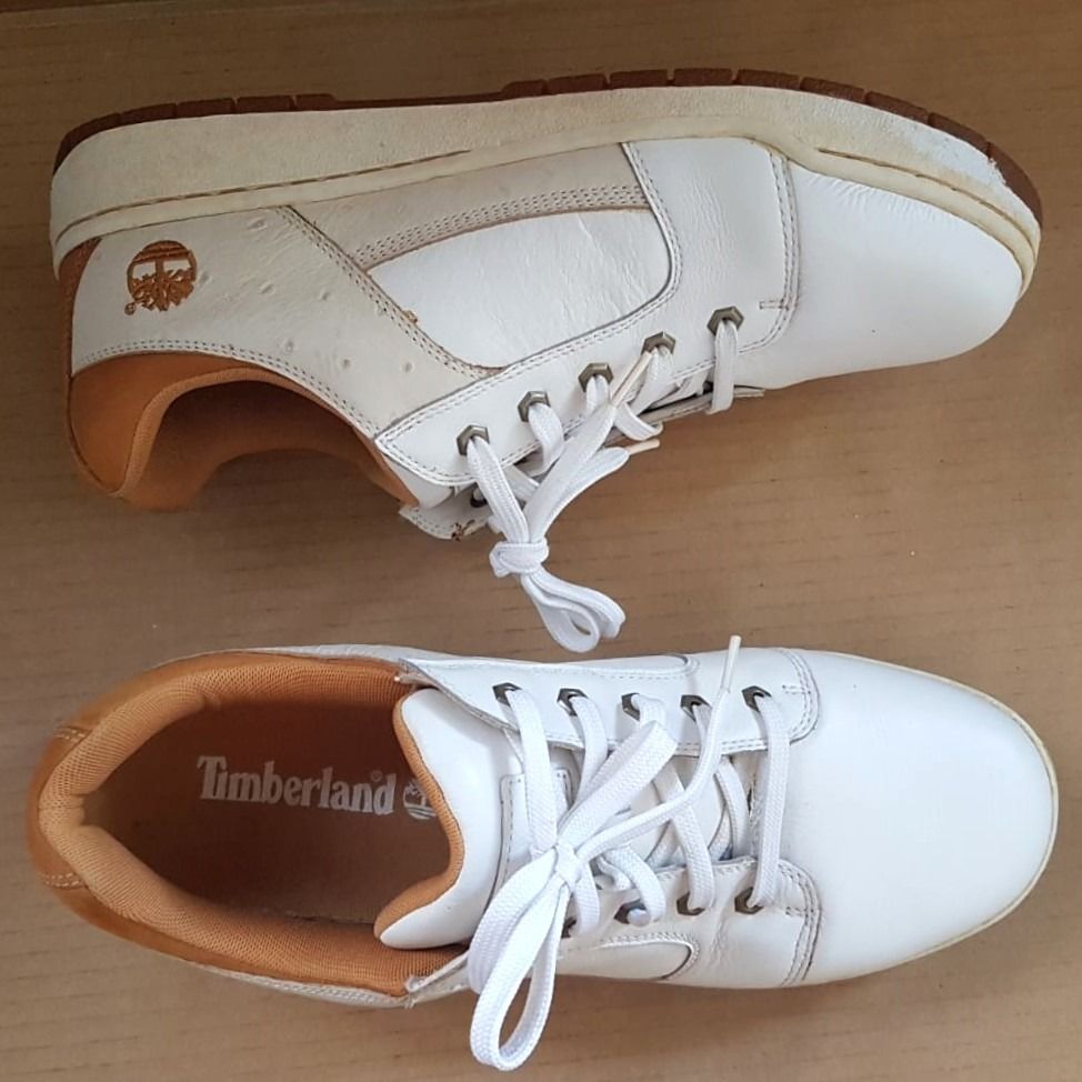 Premium Timberland Leather Sneakers Off White Shoes US 13W UK 12 EU 46 Original Footwear Active Lifestyle Techie Work Shoes Gym Workout
