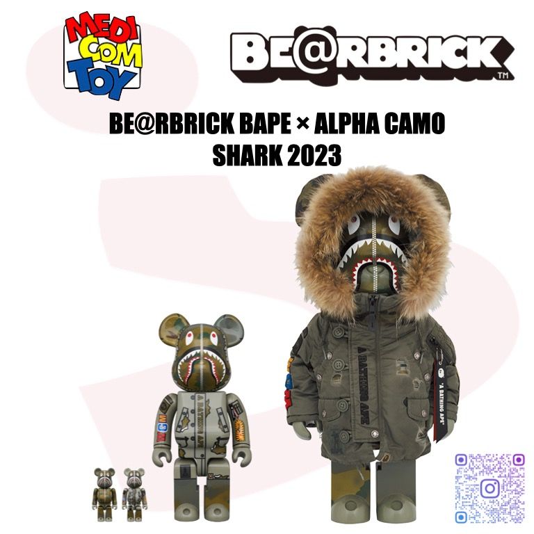 現貨：BE@RBRICK BAPE × ALPHA CAMO SHARK 2023, 興趣及遊戲, 玩具