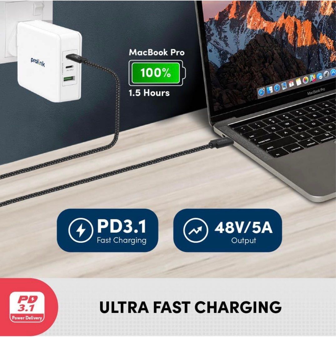 Prolink Cable Prolink USB4 Gen 3 USB-C Cable (240W, 5A) (2 meter), Mobile Phones ...