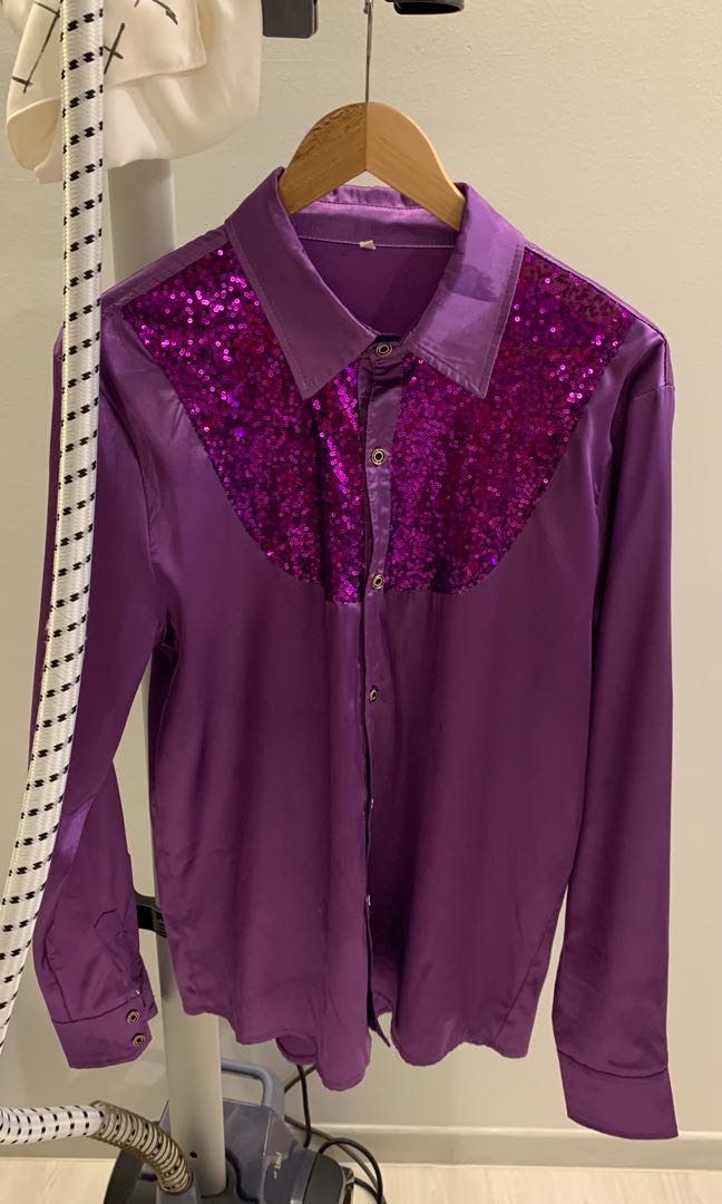 Purple Men’s sequin shirt for D&D Disco Performance, Men's Fashion ...