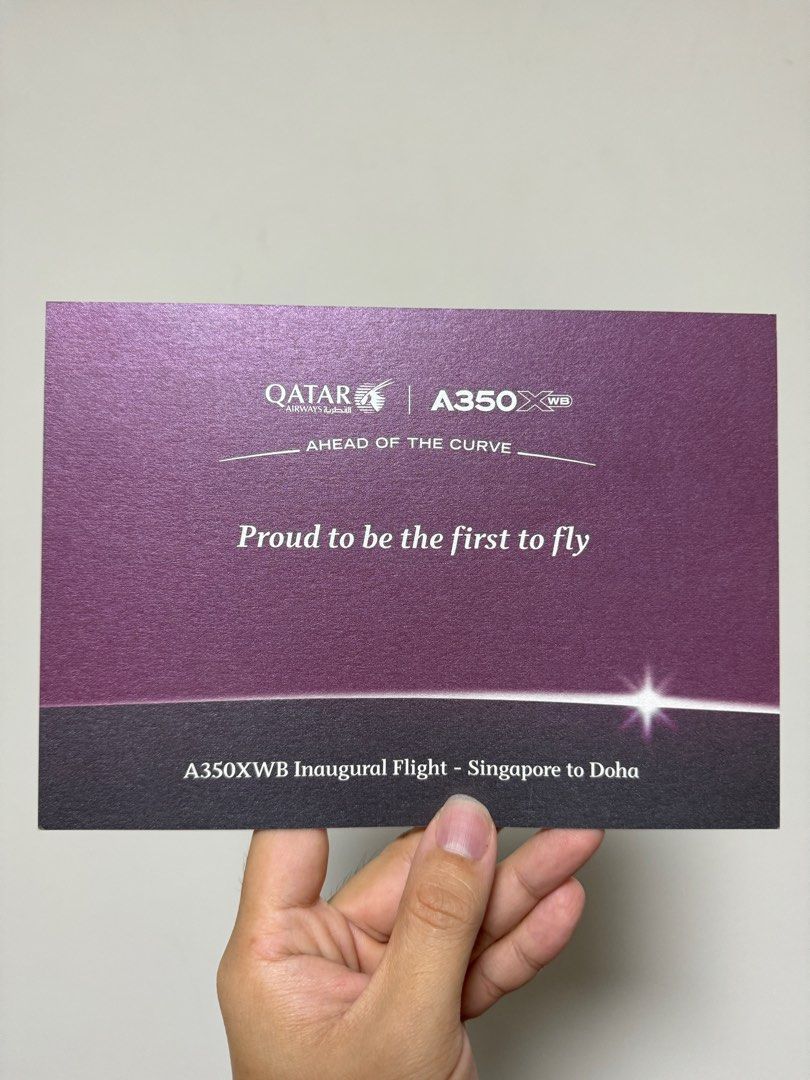 Qatar Airways A350 inaugural Singapore to Doha flight certificate