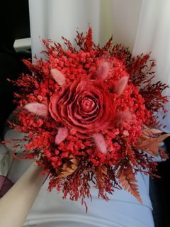 Red Bridal Bouquet & Boutonniere Set