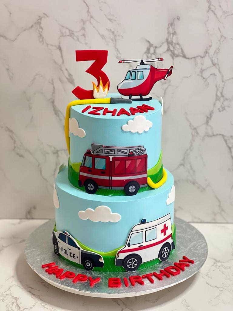 Rescue Vehicles Theme Cake, Food & Drinks, Homemade Bakes on Carousell