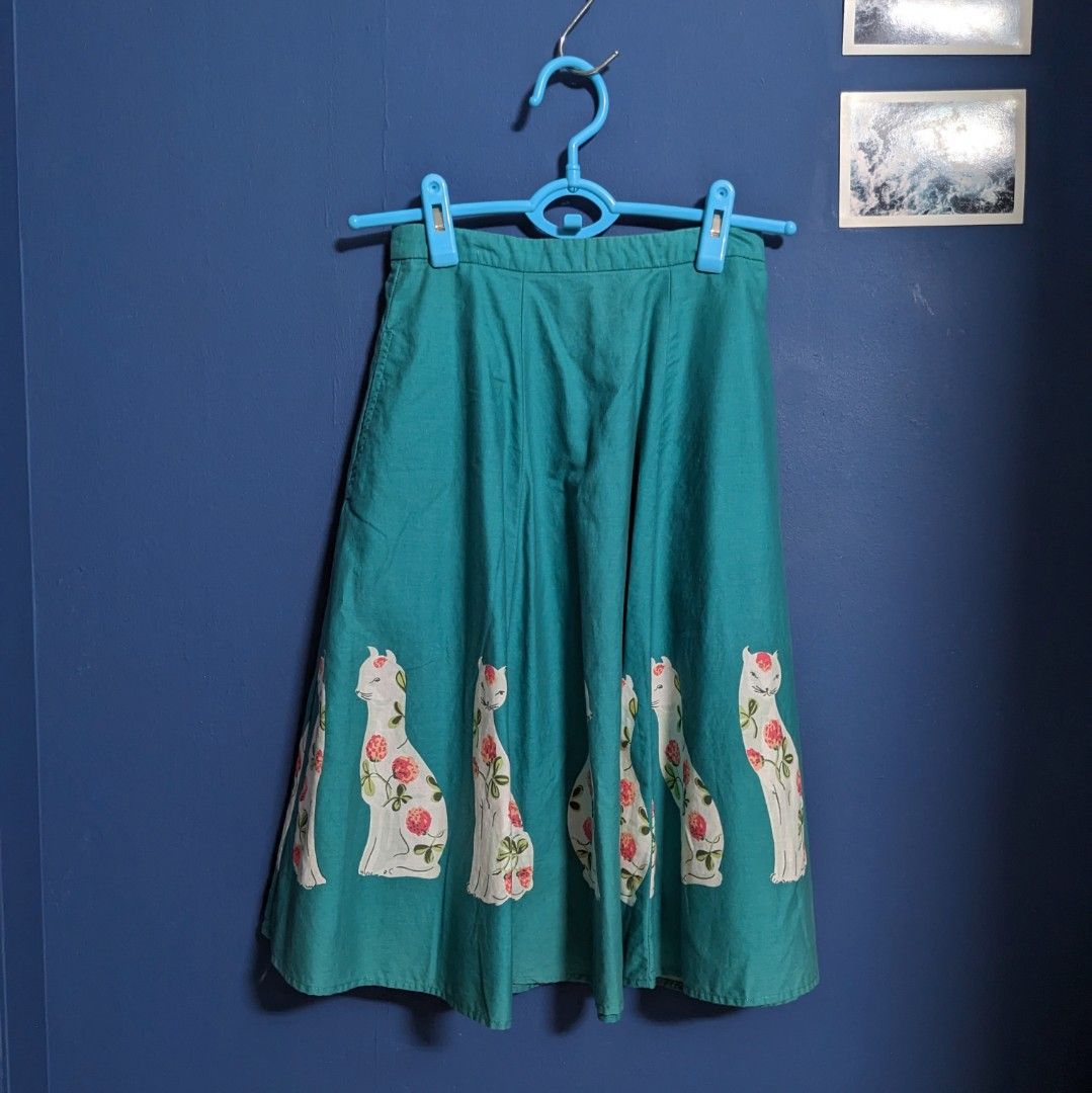 Revival Vintage Green Cat Patterned Petite Skirt