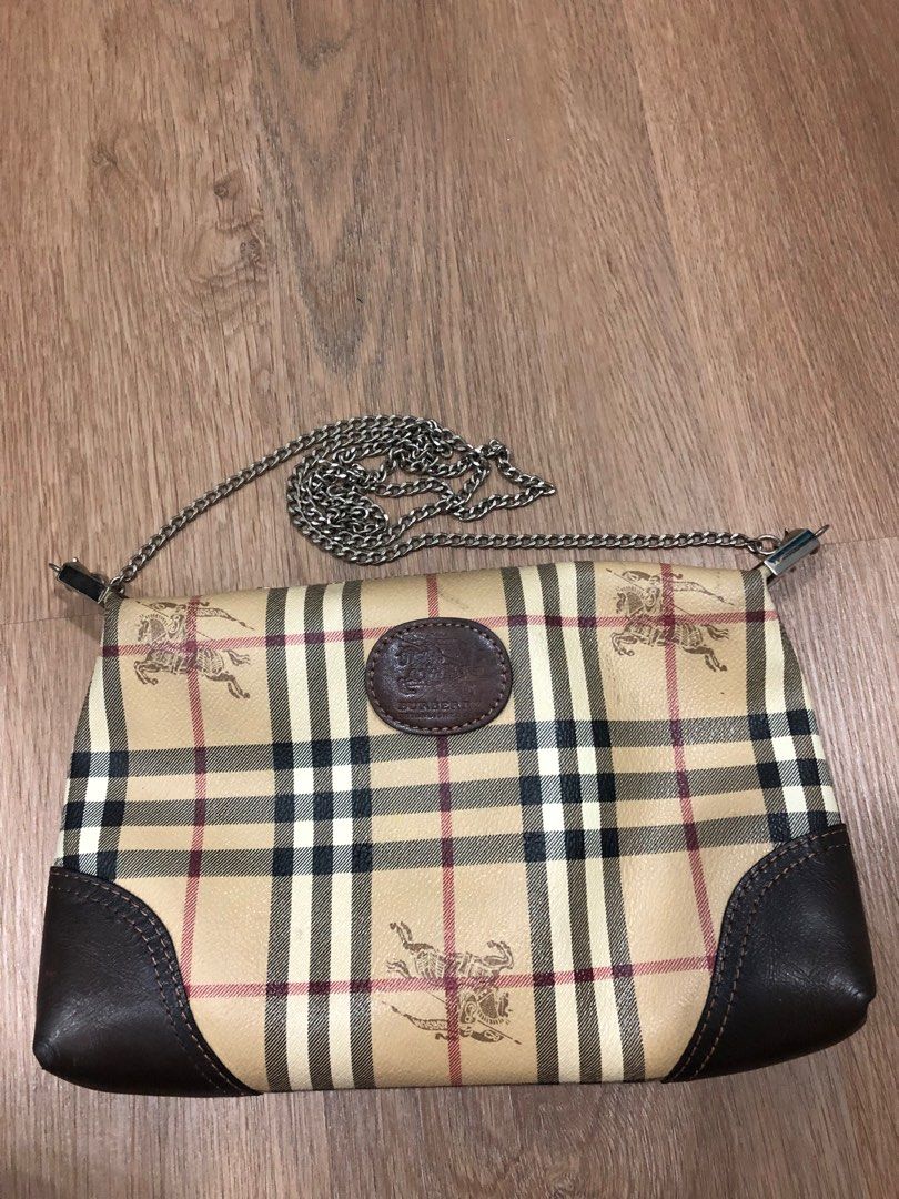 Burberry Leather Vintage Check Two Handle Title Bag