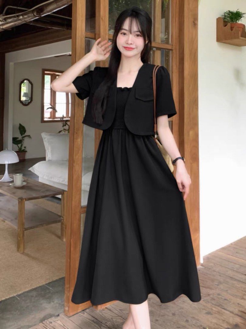 Short sleeved versatile small jacket slim dress two piece set large size fashionable dress