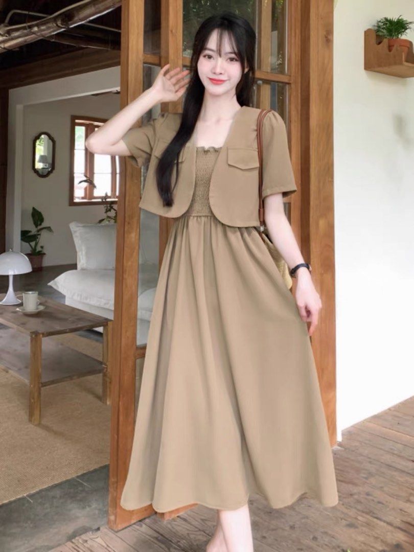 Short sleeved versatile small jacket slim dress two piece set large size fashionable dress