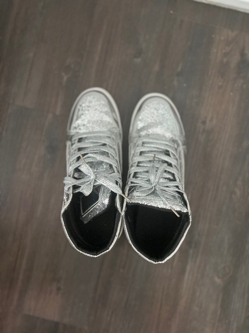 Silver Glitter Glamour Shoes size 42 Men s Fashion Footwear