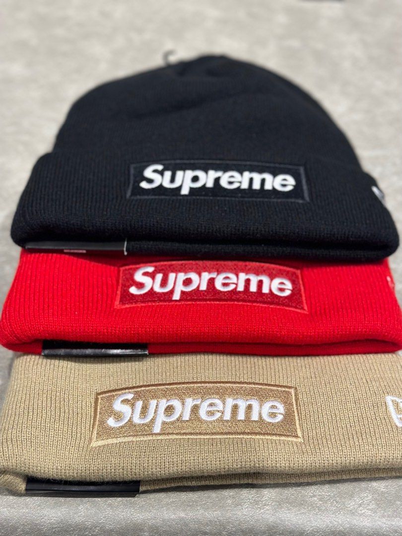 Supreme beanie black deals red logo