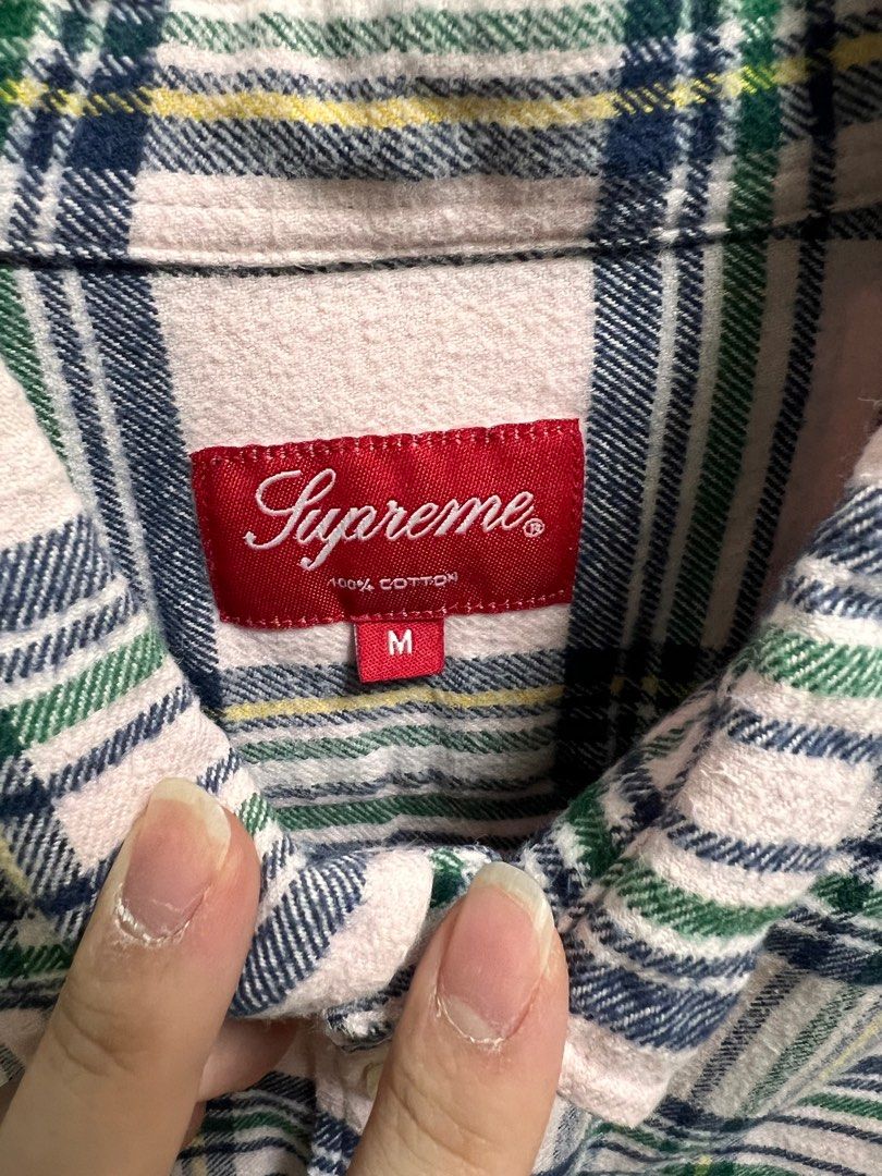 supreme tartan flannel shirt pale pink FW20, 名牌, 服裝- Carousell