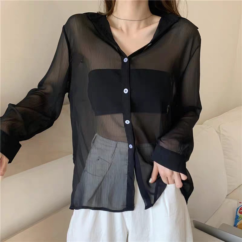 Transparent black blouse long sleeve new arrivals