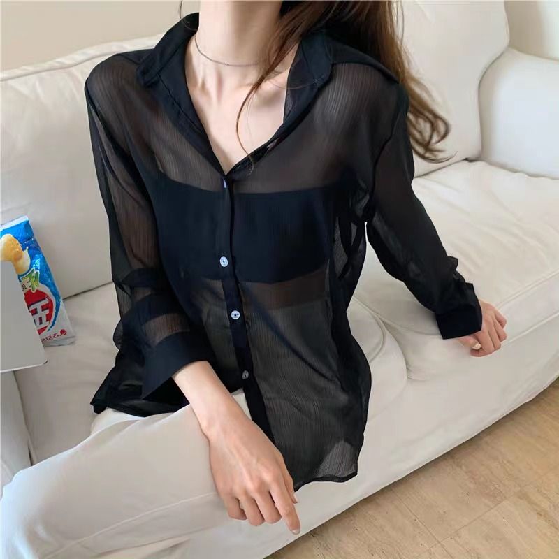 Transparent black blouse long sleeve new arrivals