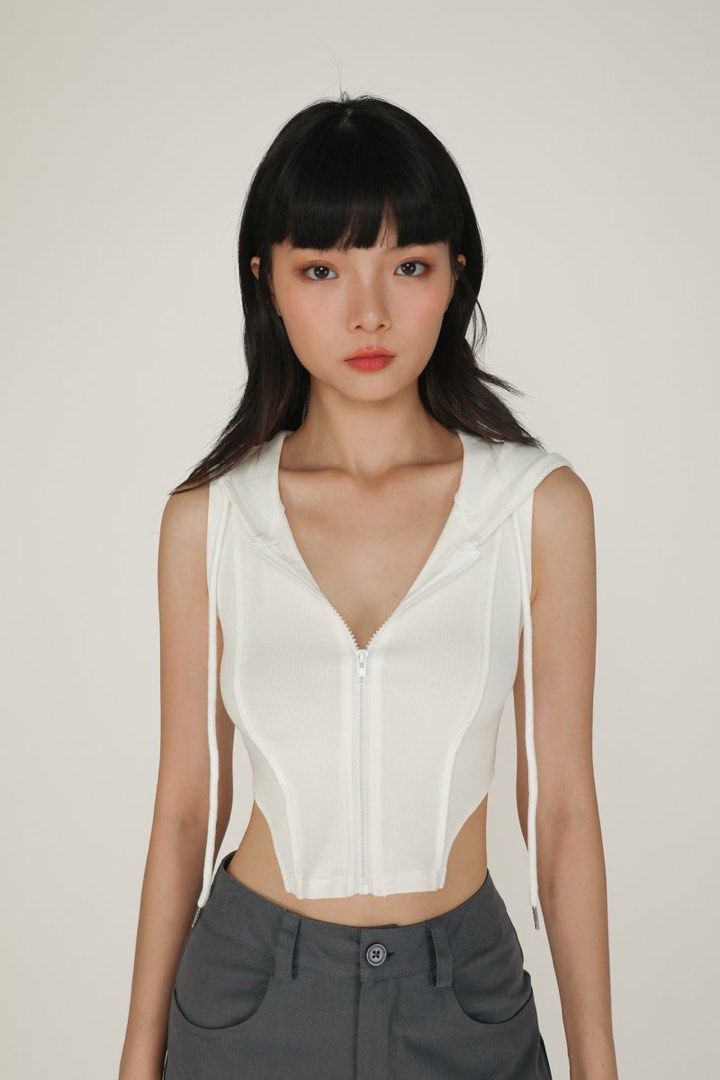 TTR Mardi Hoodie Zip Up Top White Women s Fashion Tops