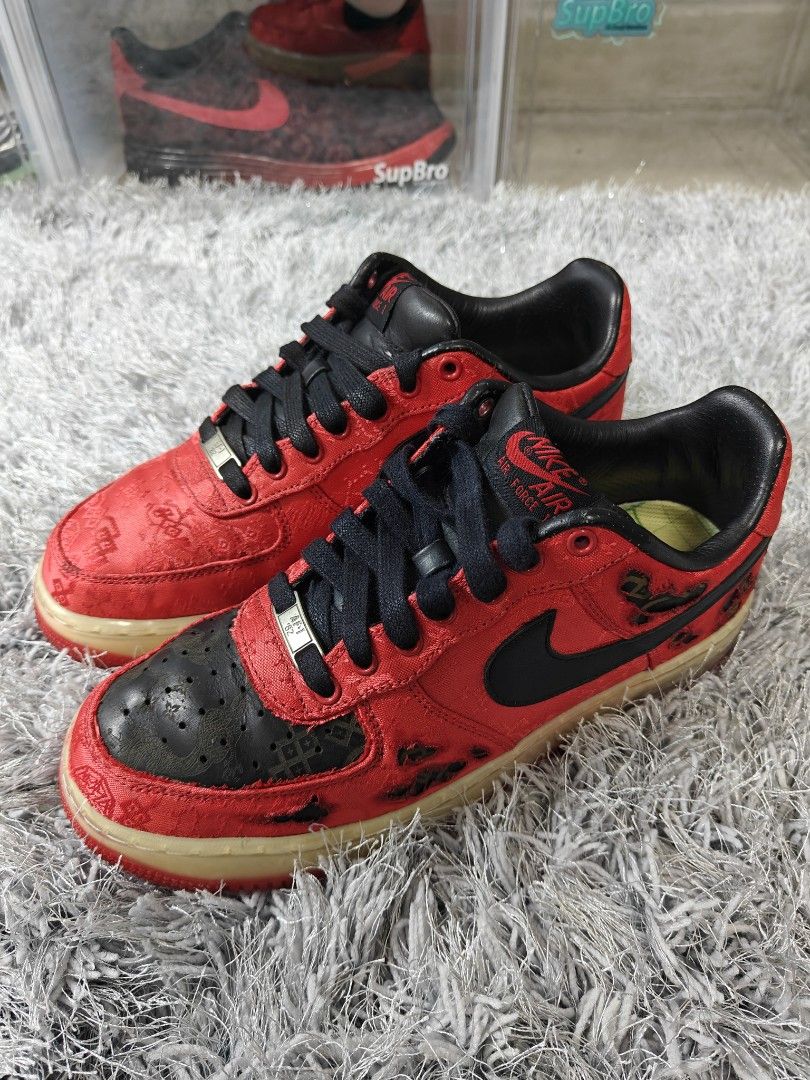 US8』CLOT X Nike Air Force 1 Low 1World Supreme 紅絲綢clot聯名OG神