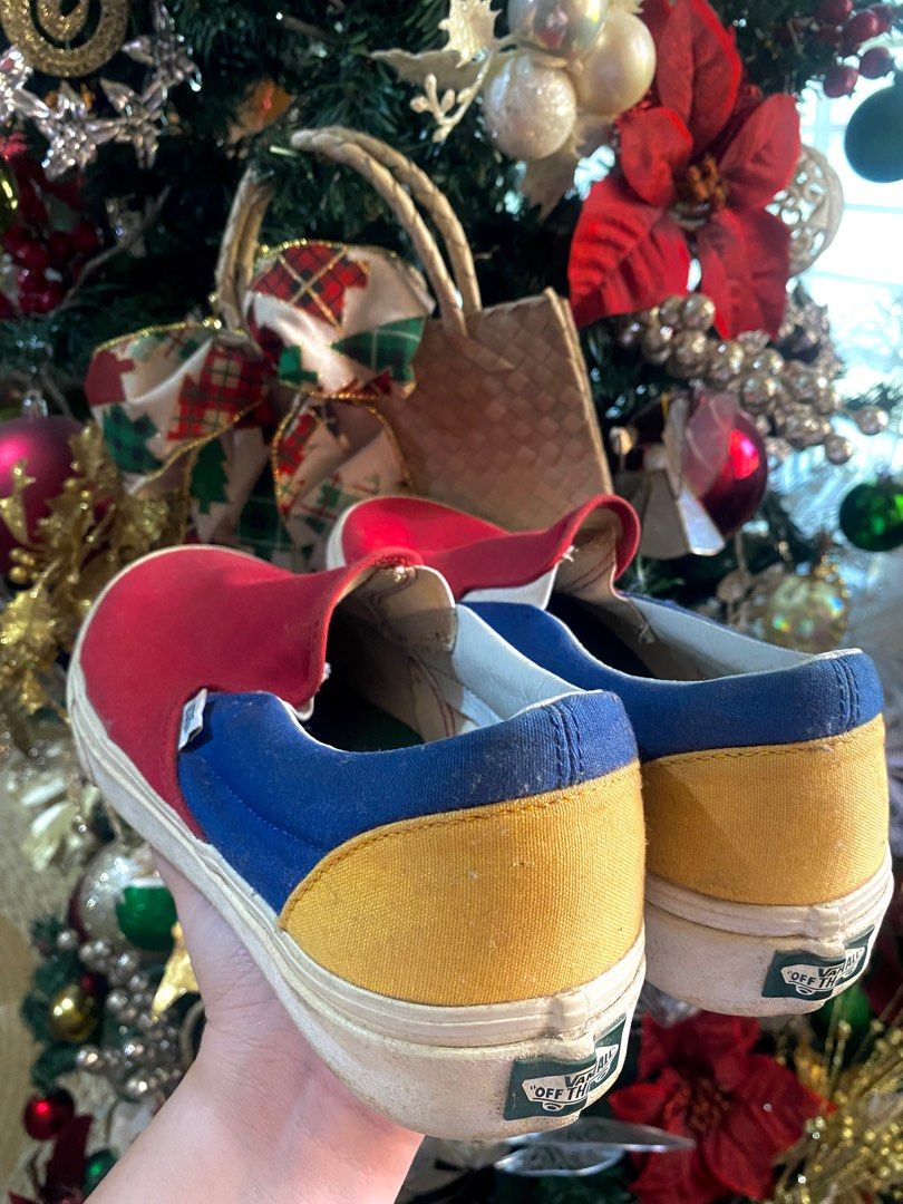 Red blue yellow green slip on vans sale
