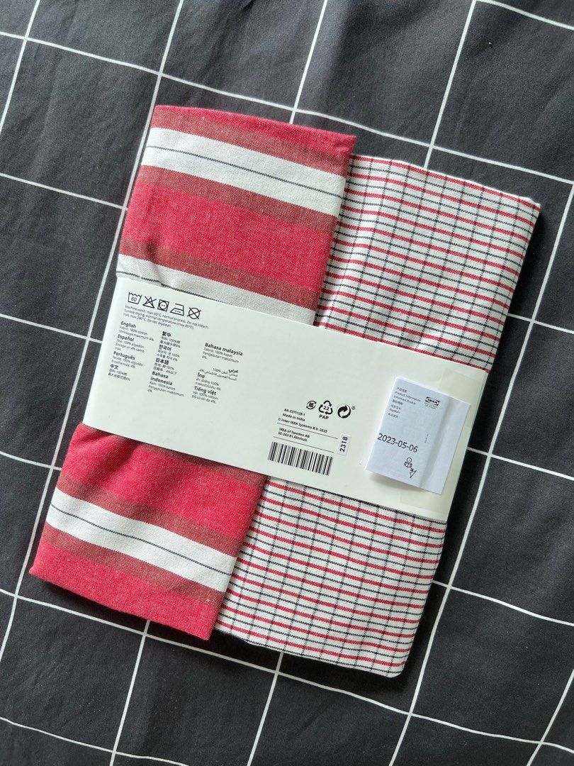 VINTERFINT Dish towel, mixed patterns red/white, 20x28  - IKEA