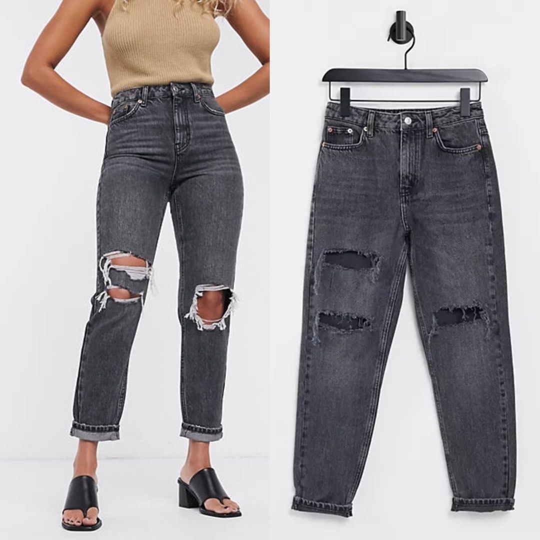 Black ripped mom jeans topshop top