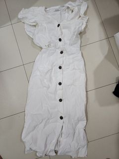 Loose cut Maxi Cotton Linen Dress Full Front Button BF Friendly