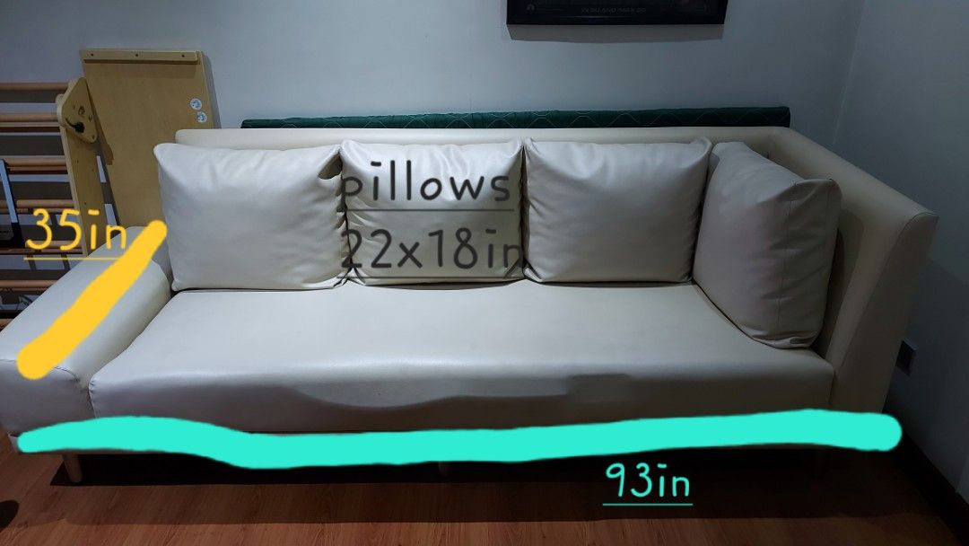 White sofa couch (Category: Sofas) located in Makati City. Submitted by noxcom (Listing ID 1275314998, Image 2). Description: white sofa / couch for sale as-is-where-is basis dimensions in the pictures shipping care of buyer pillows included.