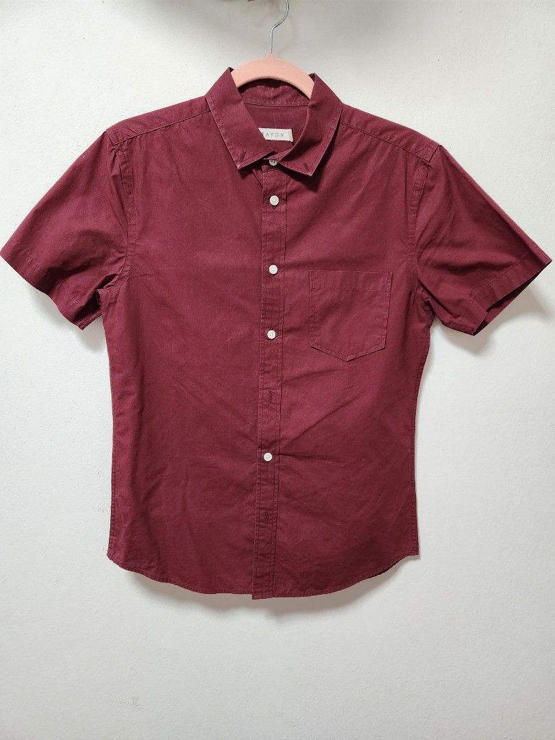 Red short hotsell sleeve dress shirt