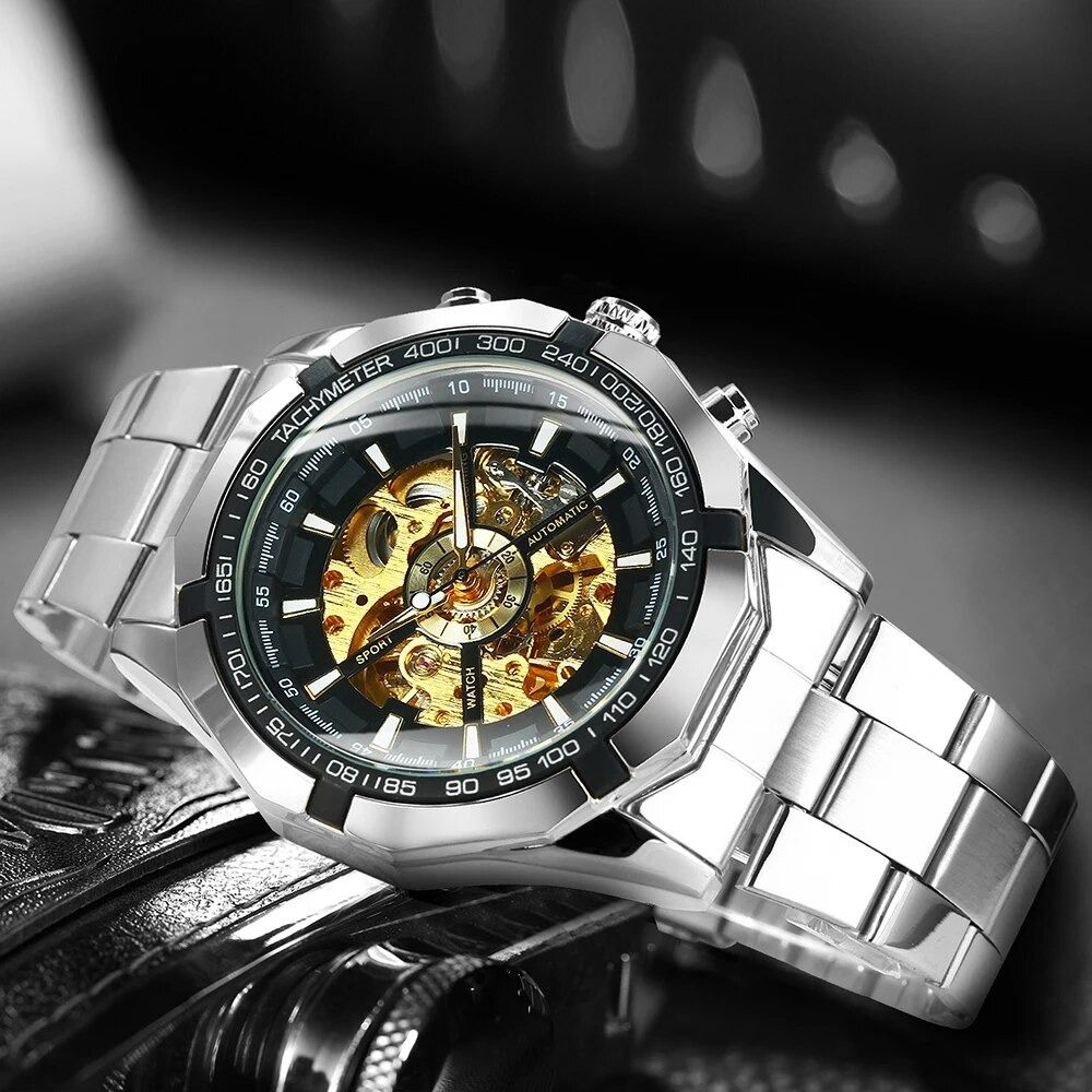WINNER Classic Skeleton Watch for Men Luminous Hands Mechanical