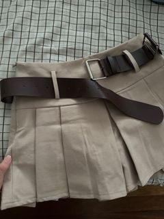 Y2k dark academia Beige skirt with brown belt